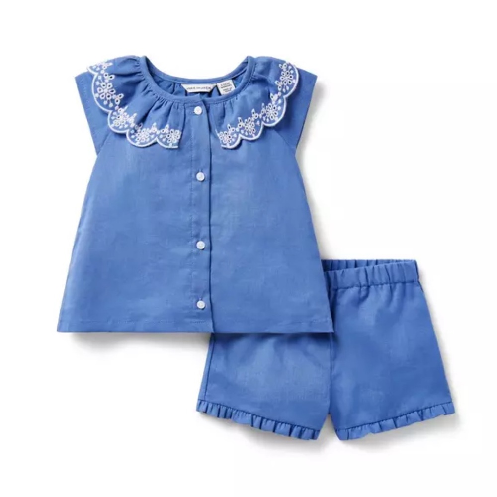 Janie and Jack Baby Eyelet Collared Matching Set 6-12 months